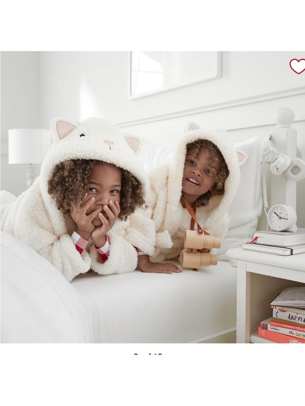 PBK Pottery Barn Kids Hooded Plush Sherpa Critter Robe Kitty Ears White Sz 4-6